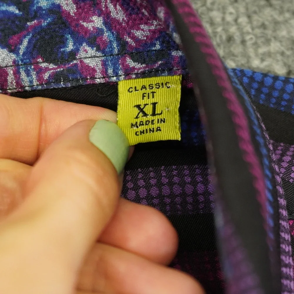 Robert Graham Button Up Shirt Mens XL Purple Blue Striped Flip Cuff Multicolor - Picture 8 of 15